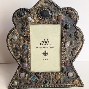 CBK Frame Traditions Hammer Jeweled Metal Polished Stones Rustic Picture Frame